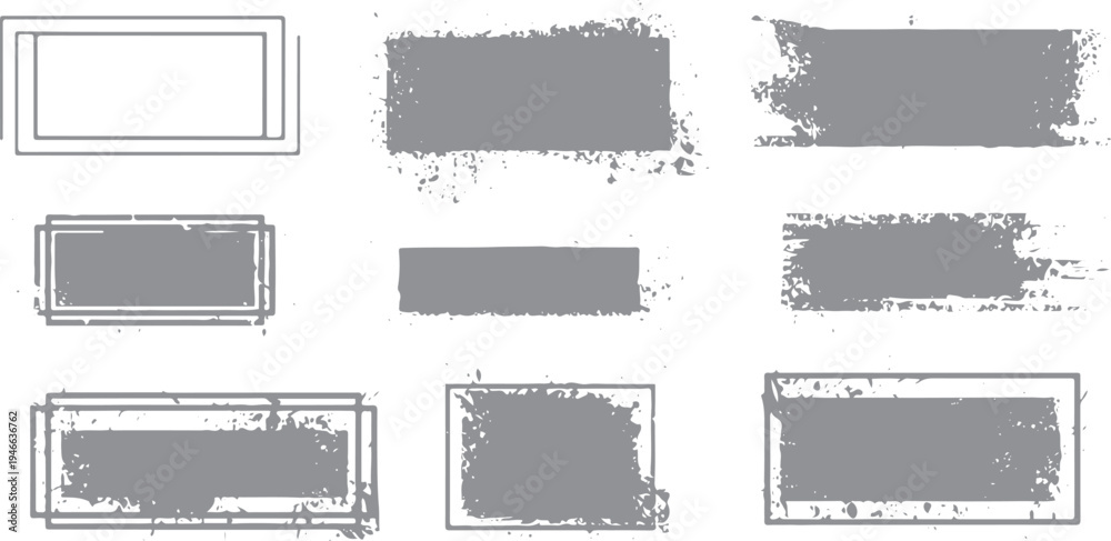 Obraz premium Nine grey rectangular stamp shapes with distressed edges