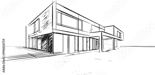 Of a modern two story house with large windows architectural house