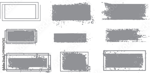 Nine grey rectangular stamp shapes with distressed edges