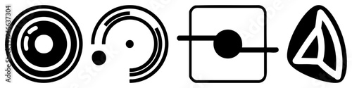 Minimalist vector symbols with concentric rings, partial arcs, and angular forms, ideal for UI design, tech interfaces, or modern branding elements.