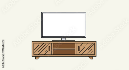Modern TV Stand with Television and Storage.