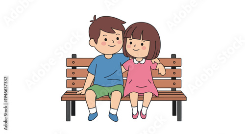 Cartoon Boy and Girl Sitting Together.