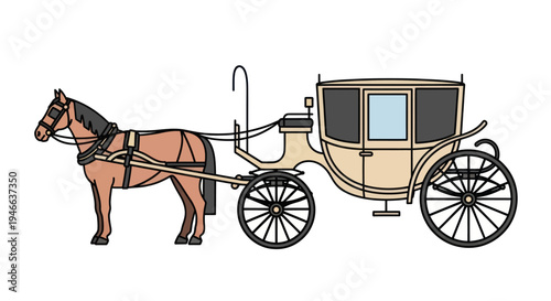 Vintage Horse Drawn Carriage Illustration.