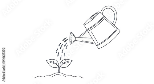 Watering Can Pouring Water on Seedling.