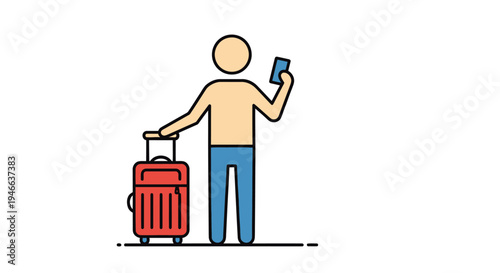 Man with Suitcase and Mobile Phone.