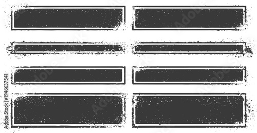 Set of eight dark gray rectangular stamp borders with distressed edges