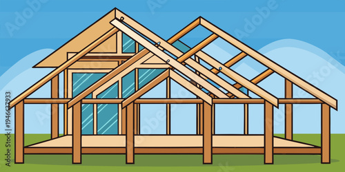 treated timber house frame and roofing framework of a new house