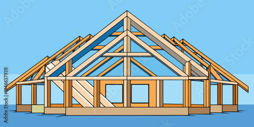 treated timber house frame and roofing framework of a new house