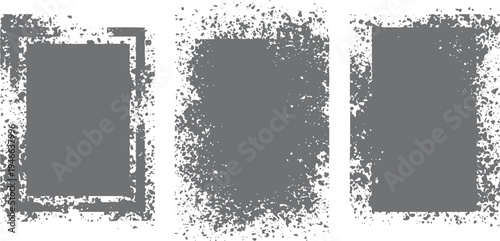 Three grey distressed rectangular frames with textured edges