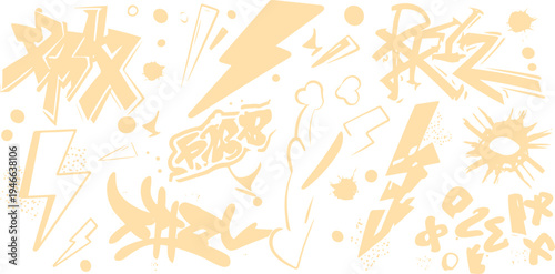 Yellow graffiti and lightning bolts abstract splatter
