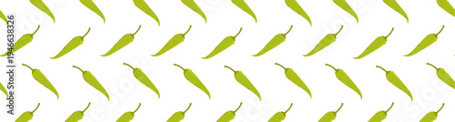 A seamless pattern with fresh green chili peppers isolated on a white background. Minimalistic hand-drawn spicy food background for kitchen textiles, decor, Mexican food packaging, cute stationery