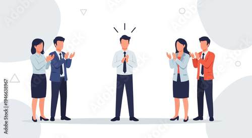 Business team applauding successful colleague, recognition, teamwork, achievement