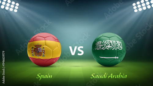 Spain vs Saudi Arabia soccer scoreboard broadcast template