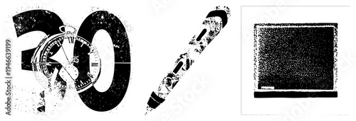 Retro keyboard with dot matrix print, pixelated text, vintage typewriter, mechanical keys, design, digital nostalgia, retro computing.