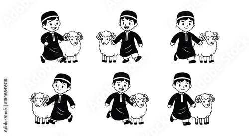 Cartoon illustration of boys with sheep representing a festive occasion