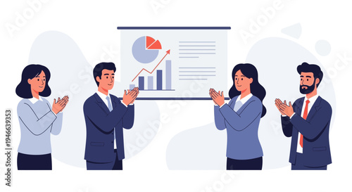 Business team applauding during a successful presentation with growth chart