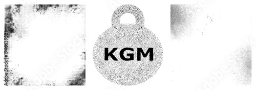 Vector weight symbol made of halftone dots, kilogram unit marker, typography graphic, design, scalable, print ready element, digital art style.