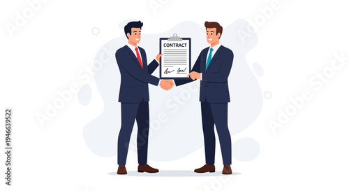Businessmen shaking hands over a signed contract, agreement and partnership concept