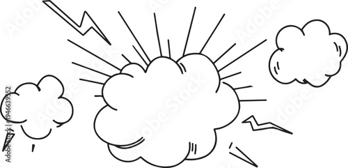 Comic explosion cloud with lightning bolts and smaller clouds