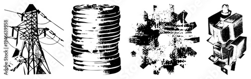 Electric utility transmission tower, high voltage structure, power grid infrastructure, electrical substation equipment, utility pole design.