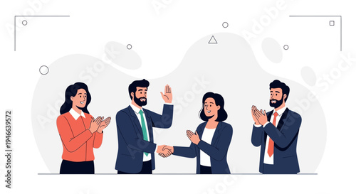 Business people shaking hands and clapping, celebrating success and partnership