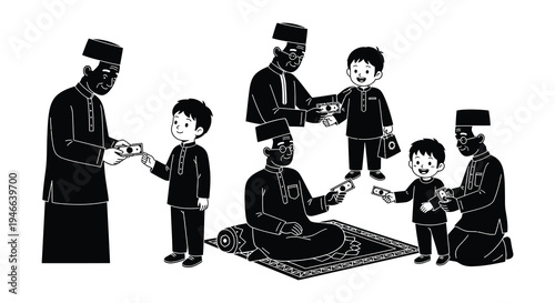 A group of people exchanging money during hari raya celebrations