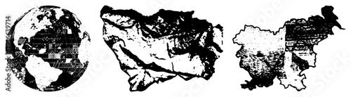 Abstract world map and country silhouettes using halftone texture, design, geographic representation, vector illustration, isolated cartography elements.