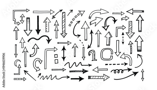 Comprehensive collection of hand drawn arrows and wavy lines for creative layouts presentations and graphic design elements including various pointers and decorative navigational marks