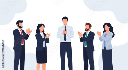 Business people applauding, teamwork, success, celebration, meeting, office, flat design