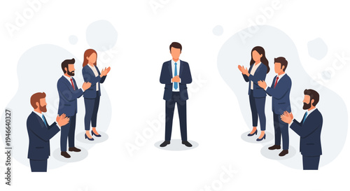 Business Team Applauding Leader in Meeting - Success and Recognition