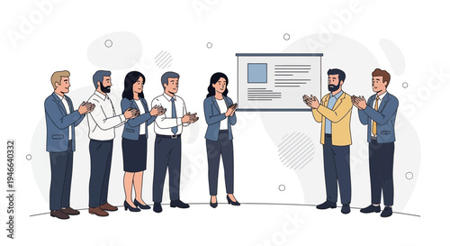 Business team applauding success at presentation, celebrating achievement, teamwork