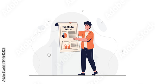 Man holding business plan with charts and graphs, concept of startup success and strategy