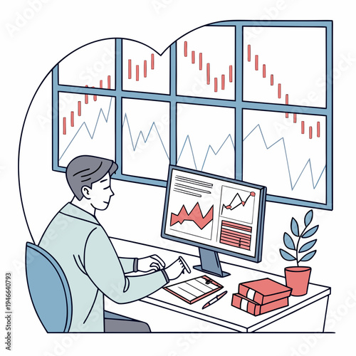 Trader analyzing multiple world stock charts 2