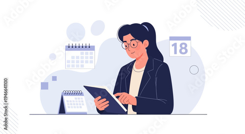 Businesswoman using tablet with calendars, planning and scheduling concept