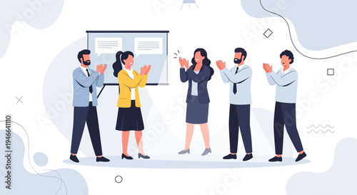 Business team applauding success in office meeting, celebrating achievement