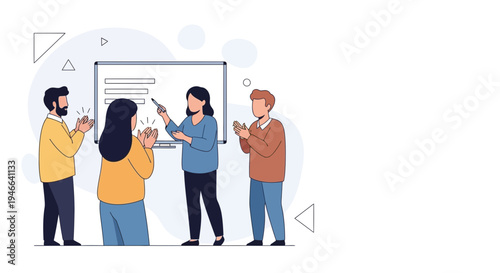 Team Applauding Presentation Success, Business Meeting Achievement, Collaboration