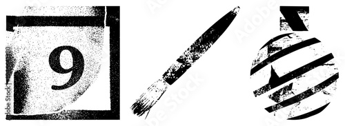 Weathered calendar square displaying numeral nine, distressed typographic design, vintage calendar, torn paper aesthetic, graphic element.