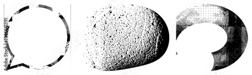 Geometric halftone forming speech bubble, sphere, and curved shape, vector graphic, design, digital art, isolated elements, modern typography, graphic design asset.