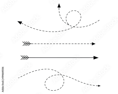 Long squiggle dashed dotted line arrow vector icon, hand-drawn style curved arrow with dashed and dotted pattern, directional design element for navigation