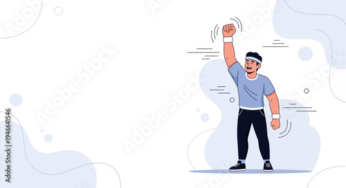 Man celebrating success with raised fist, fitness and achievement concept