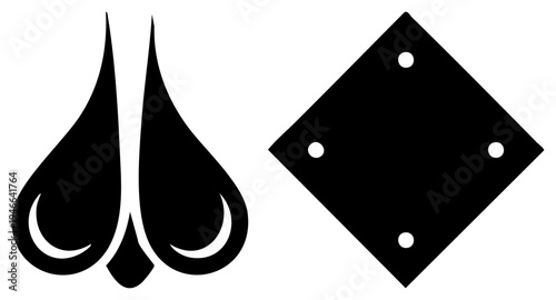 Stylized flame symbol and square plate, minimalist graphic elements, vector illustration, design assets, UI components.