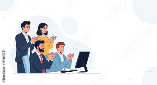 Team Applauding Success in Office Meeting, Business Collaboration and Achievement