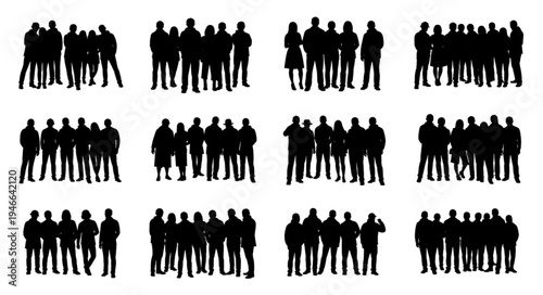 Silhouette Crowd Collection - Diverse Groups of People in Black.