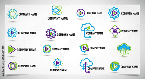Collection of Abstract Technology and Media Company Logos for Branding.
