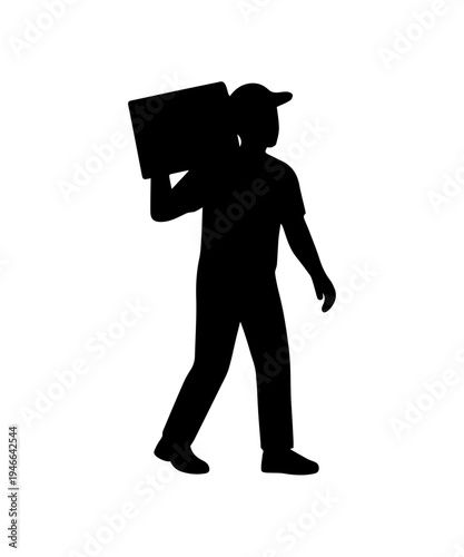 Delivery man silhouette holding package icon