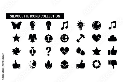Silhouette icons collection with various symbols and shapes