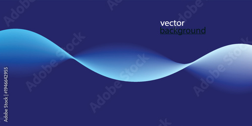 Flowing dark blue curve shape with soft gradient vector abstract background, relaxing and tranquil art, can illustrate health medical or sound of music.