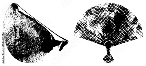 Retro fan and rendered in halftone dot style, graphic design elements, vector illustration, art, isolated foreground, stylized nature motifs.