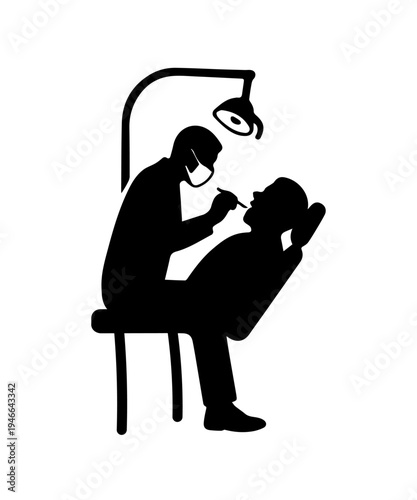 Dentist examining patient mouth in dental clinic silhouette