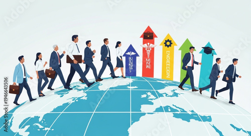 Business People Walking on Globe.